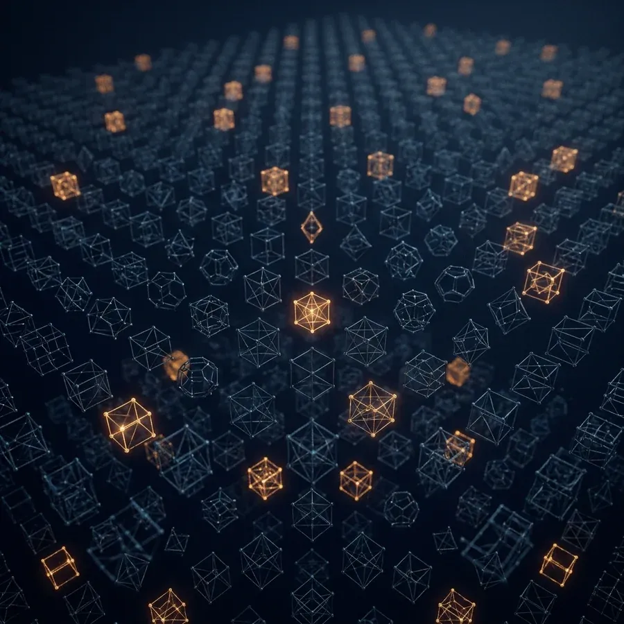 A vast lattice of candidate crystal structures scanned by a search network