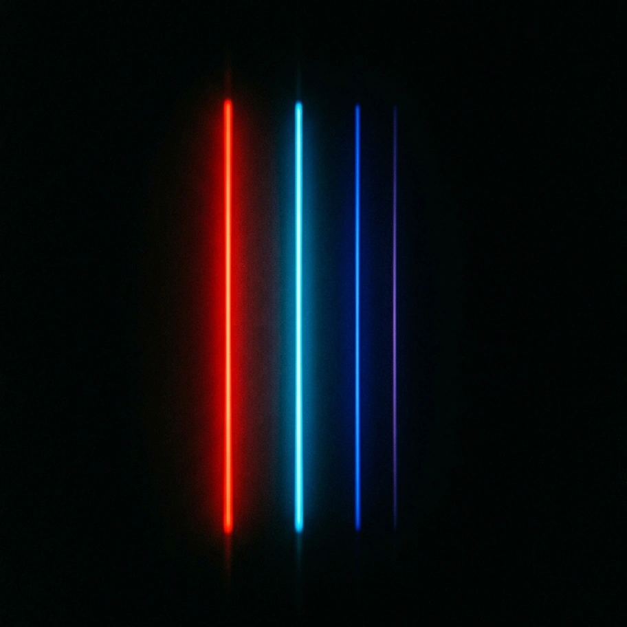 Atomic emission spectral lines glowing against darkness