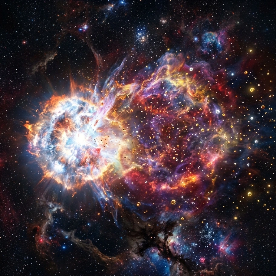 Supernova explosion forging heavy elements in its debris cloud