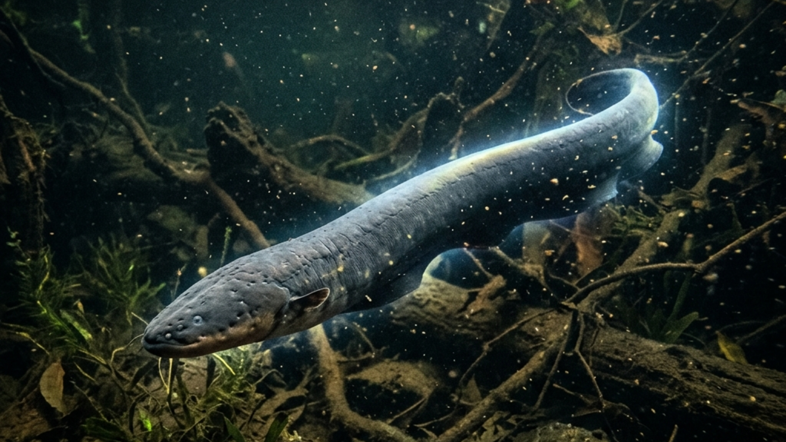 Electric eel in dark water