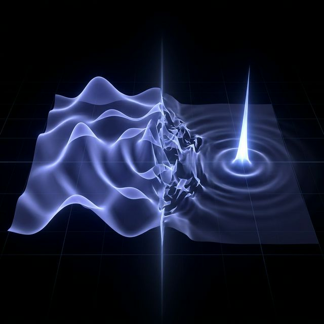 Wave function collapsing from spread of possibilities to single outcome upon measurement