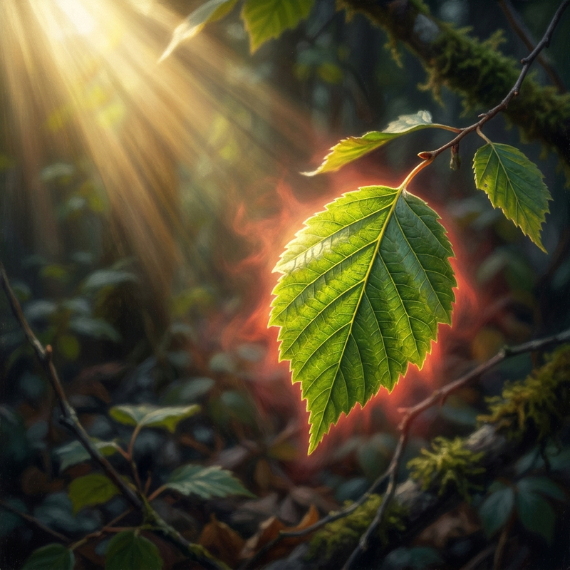 Plant absorbing sunlight and radiating waste heat, illustrating local order at the cost of environmental entropy