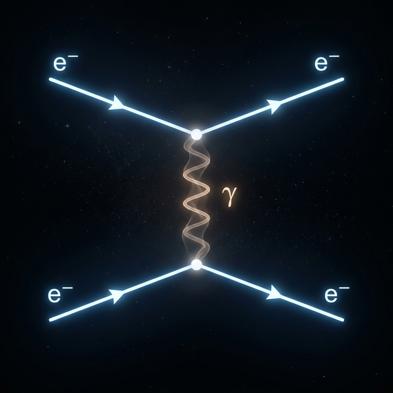 Feynman diagram with internal virtual line highlighted differently from external real particle lines