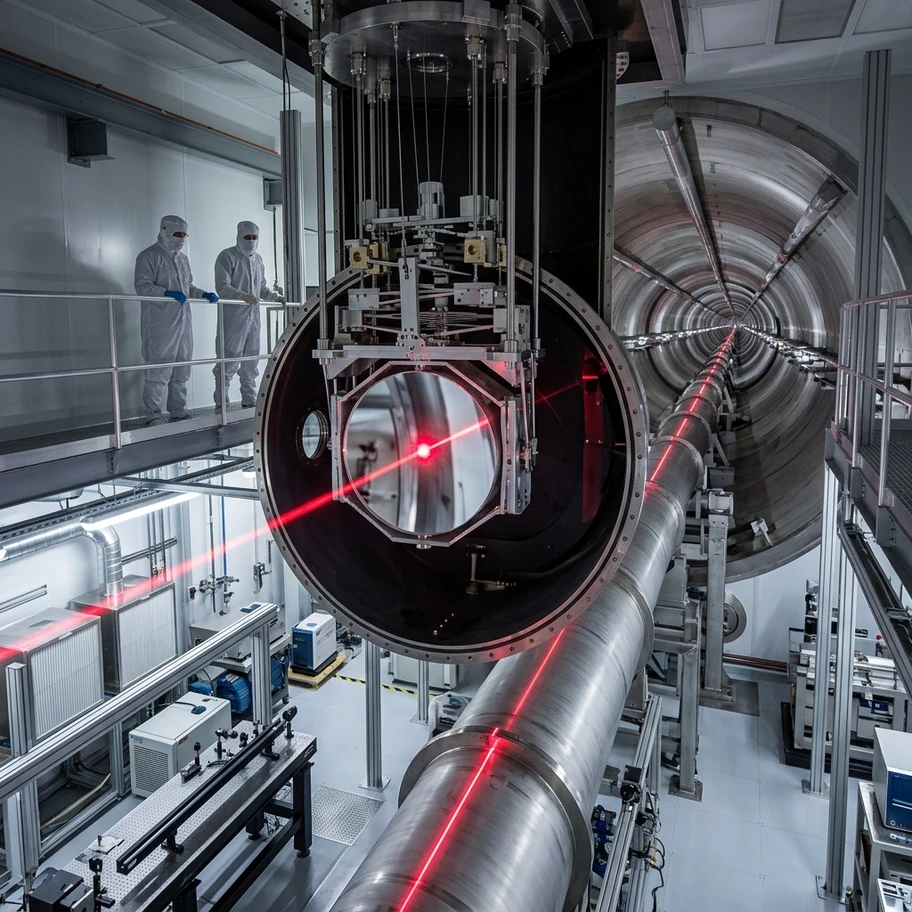 LIGO mirror suspension system and laser beam path inside vacuum tube