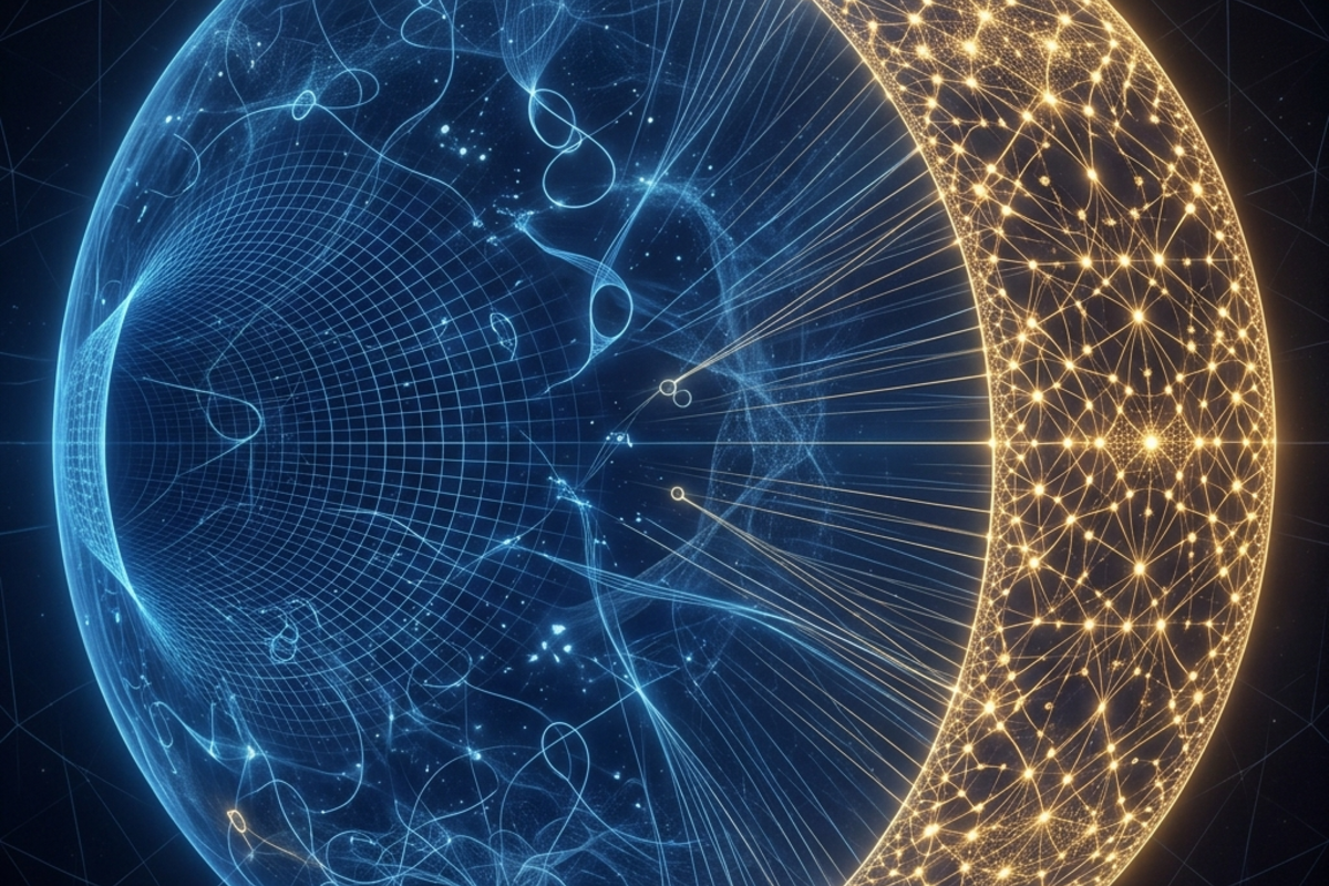 A saddle-curved 3D bowl with gravitational physics inside and a quantum field theory living on its boundary surface