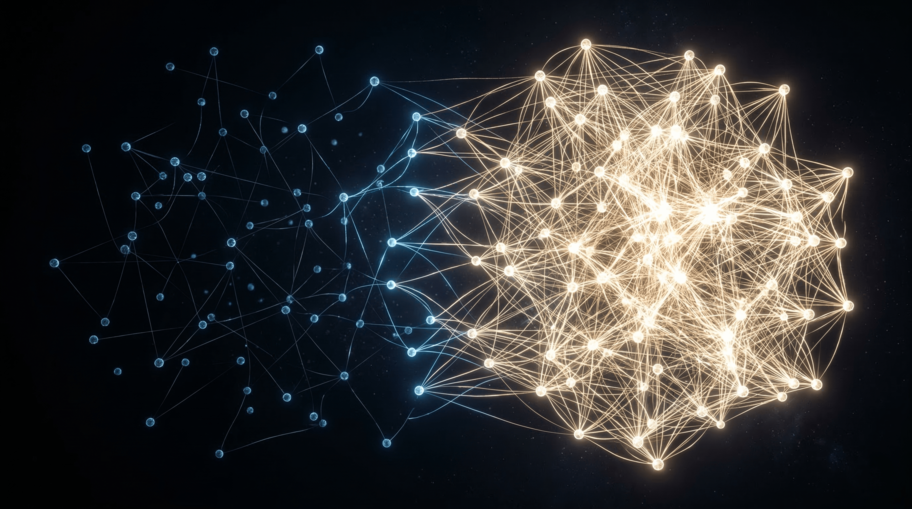 Abstract visualization of integrated information flowing across interconnected nodes