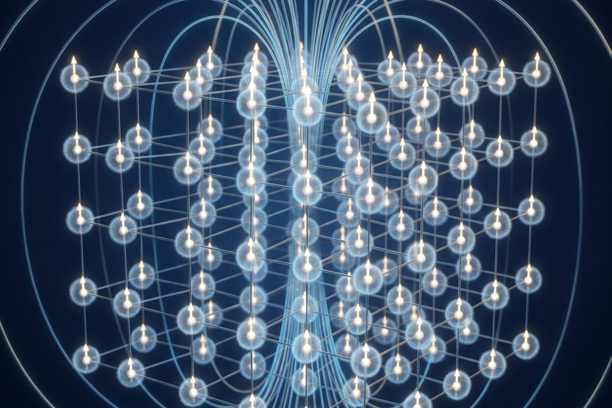 Electron spin generating a tiny magnetic dipole, with many aligned spins in a lattice creating bulk magnetism