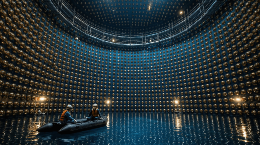 Super-Kamiokande Detector Interior with Thousands of Golden Photomultiplier Tubes