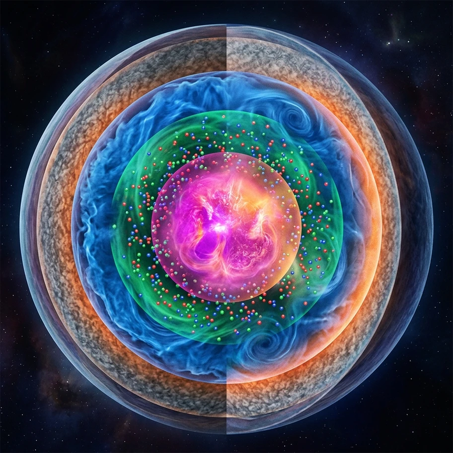 Competing models for neutron star core showing neutron superfluid versus free quarks versus strange matter