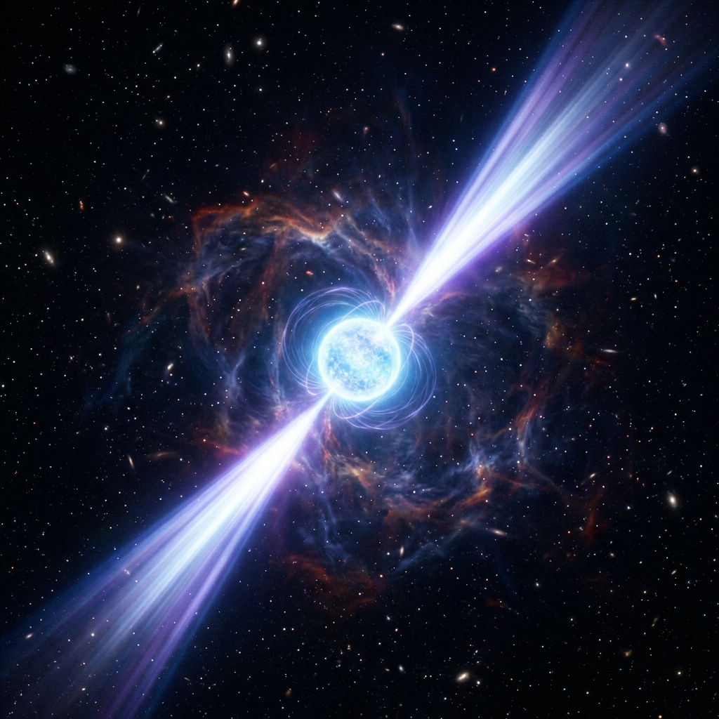 Pulsar with tilted magnetic axis producing sweeping radiation beams
