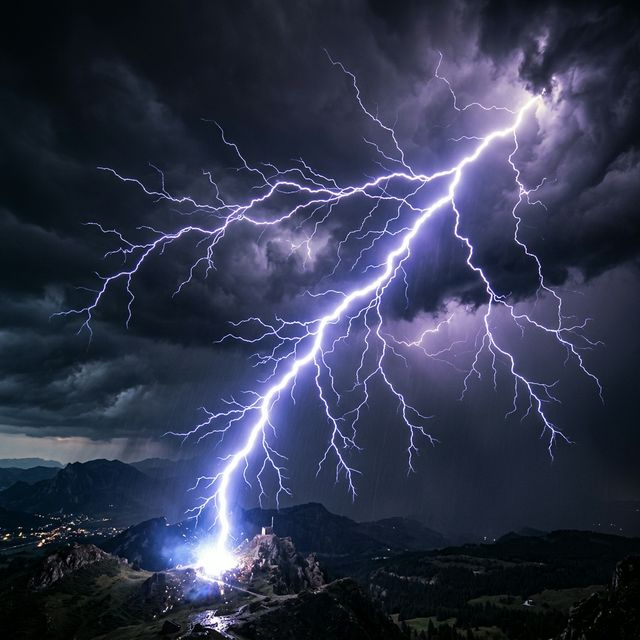 Lightning bolt striking ground, a channel of superheated plasma