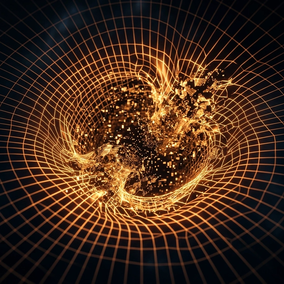 Spacetime grid dissolving into quantum foam inside a black hole