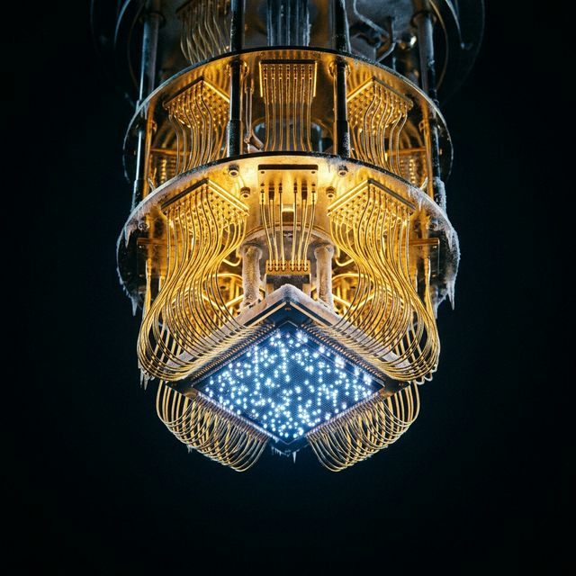 Superconducting quantum processor suspended in cryogenic darkness with golden wires cascading to qubit arrays