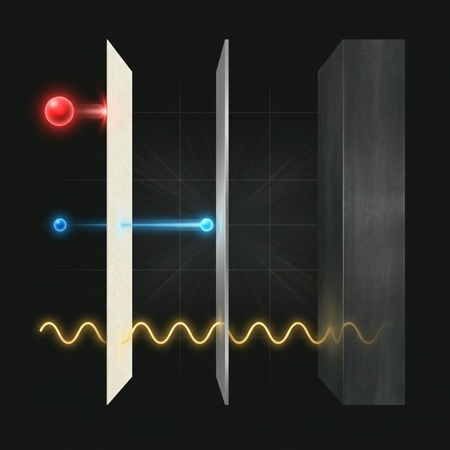 Three types of radiation showing different penetrating powers