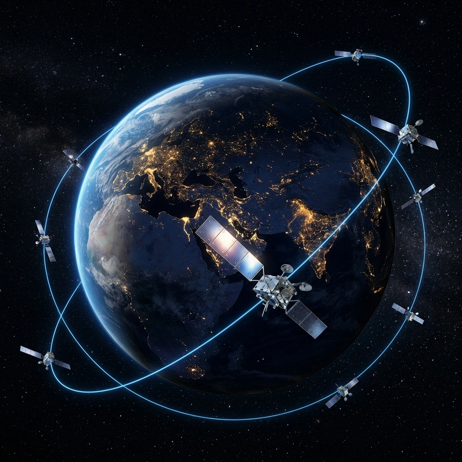 GPS satellites illustrating relativistic time corrections