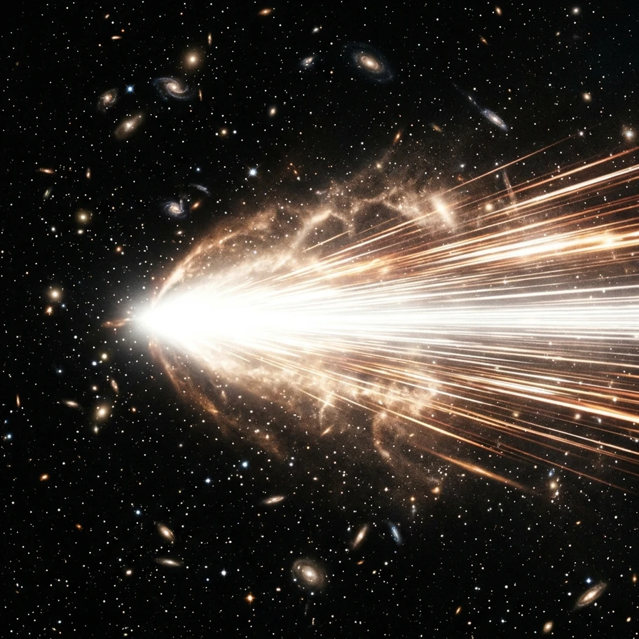 Beam of light racing through deep space at the cosmic speed limit