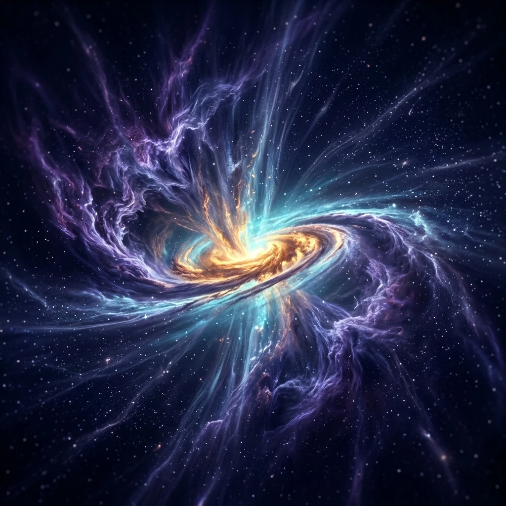 A vast luminous cloud of gas caught mid-collapse, its outer wisps drawn into a flattening spiral disc with a brightening core at the center