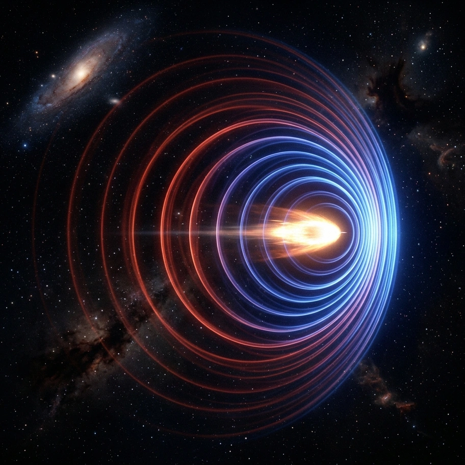 Doppler effect showing compressed and stretched wavefronts