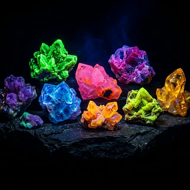 Ultraviolet light causing minerals to fluoresce in vivid colors