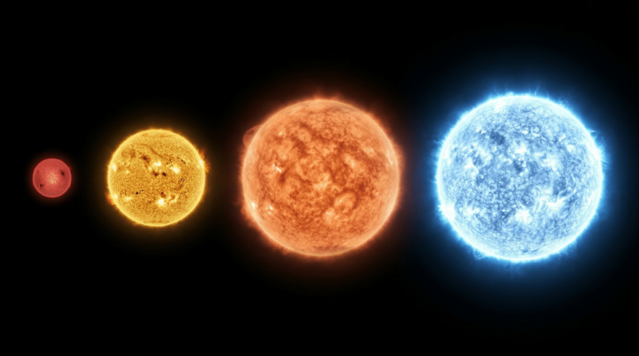 Star Size and Color Comparison from Red Dwarf to Blue Supergiant