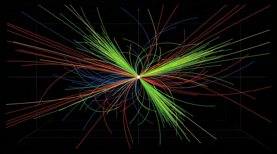 Colorful Particle Collision Tracks Spraying from High-Energy Impact