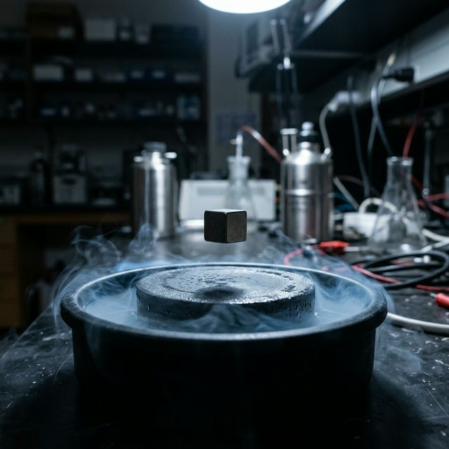 Magnet levitating above a superconductor due to Meissner effect
