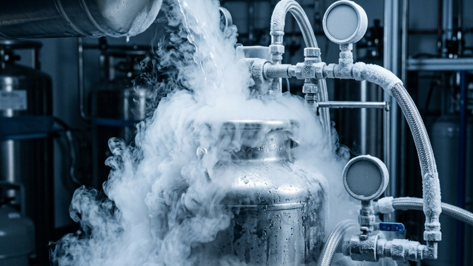 Cryogenics laboratory with liquid nitrogen vapor