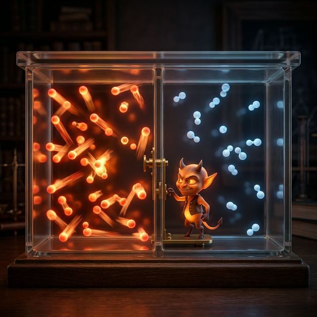 Maxwell's Demon sorting fast and slow molecules between two chambers