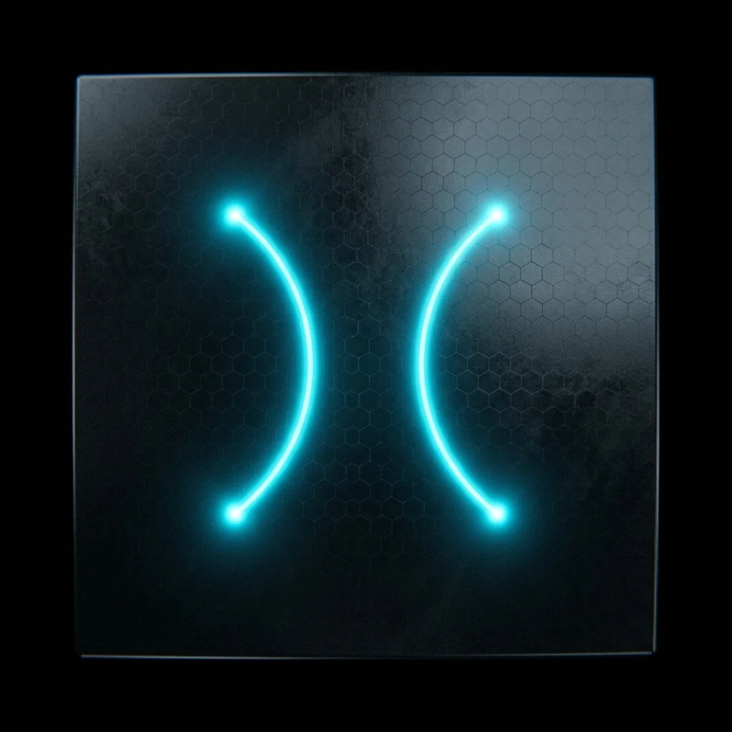 Glowing open arcs on a crystal surface connecting pairs of bright nodes, representing the Fermi arcs unique to Weyl semimetals