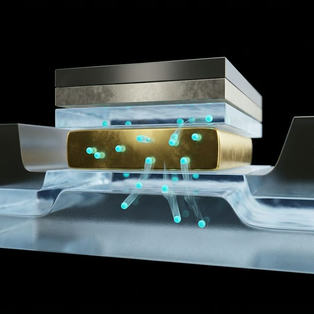 Schematic of flash memory cell showing electrons tunneling through oxide to charge floating gate