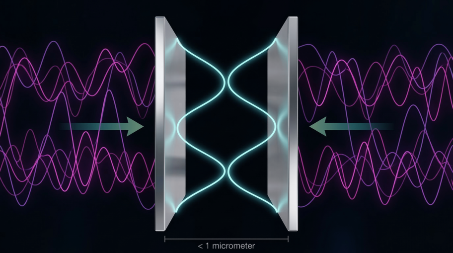 Two parallel metallic plates with quantized modes between them and all modes outside