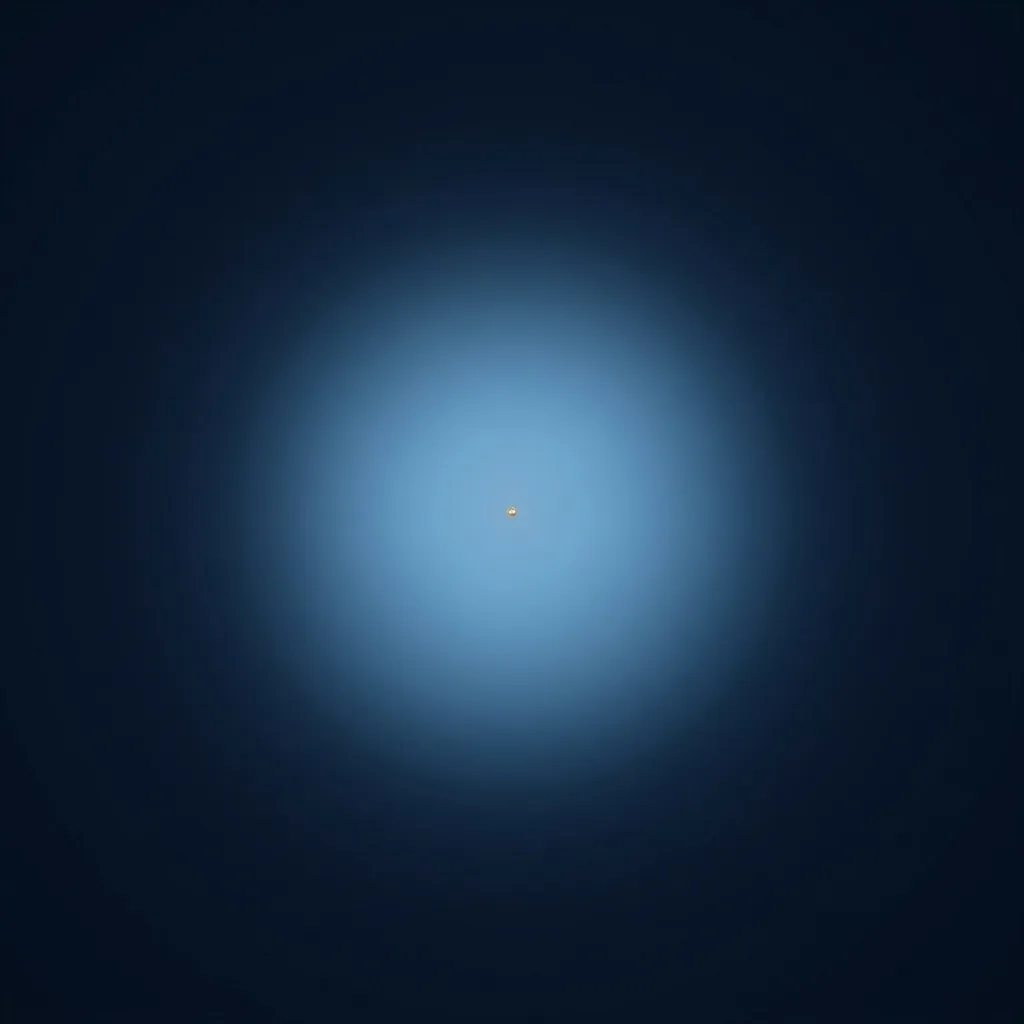 A soft blue sphere of haze filling the frame, brighter toward the centre, and at its exact middle a single warm speck far too small to have a shape